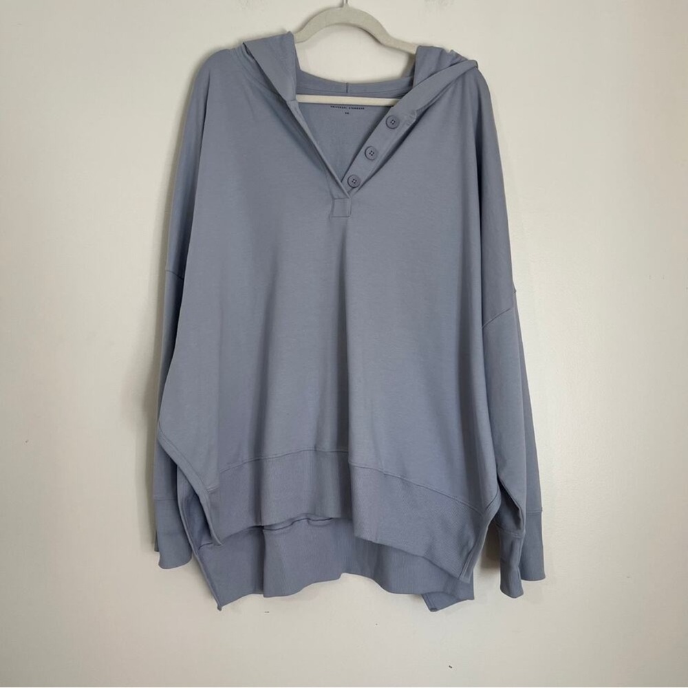 Universal Standard Polo Sweatshirt w/ Hood Aleutian Plus Size Pima Cotton Blend